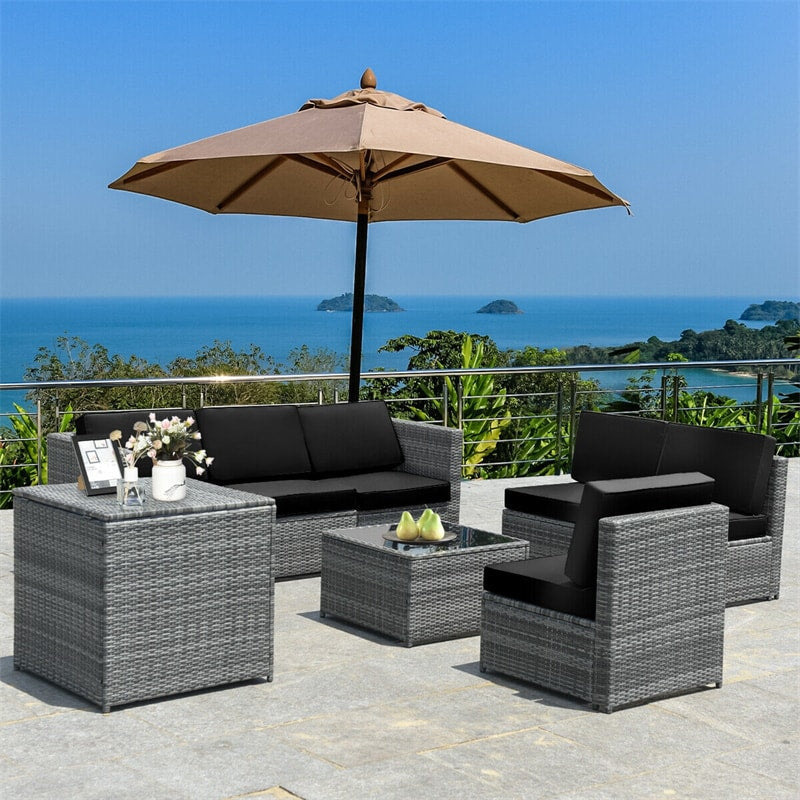 8 Pieces Rattan Patio Sectional Wicker Outdoor Sofa Furniture Set with Storage Table & Waterproof Cover