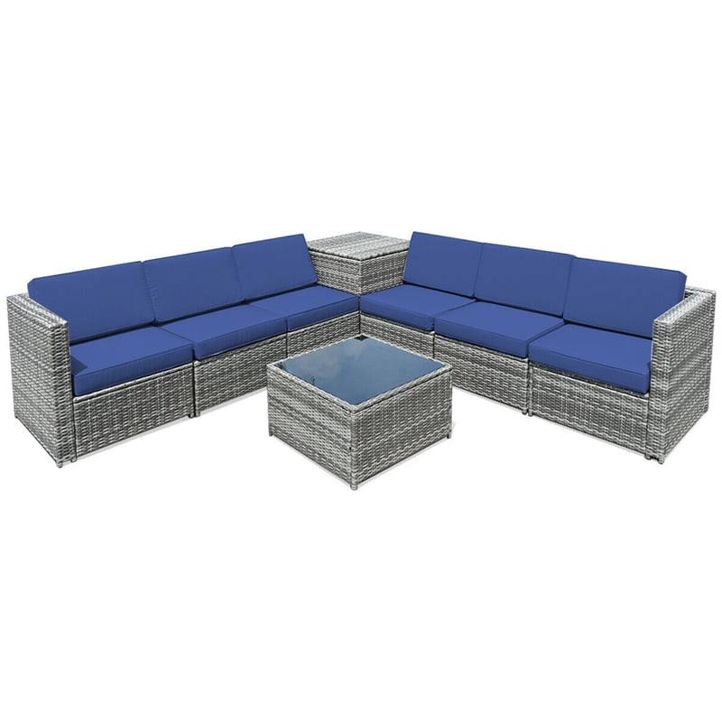 8 Pieces Rattan Patio Sectional Wicker Outdoor Sofa Furniture Set with Storage Table & Waterproof Cover