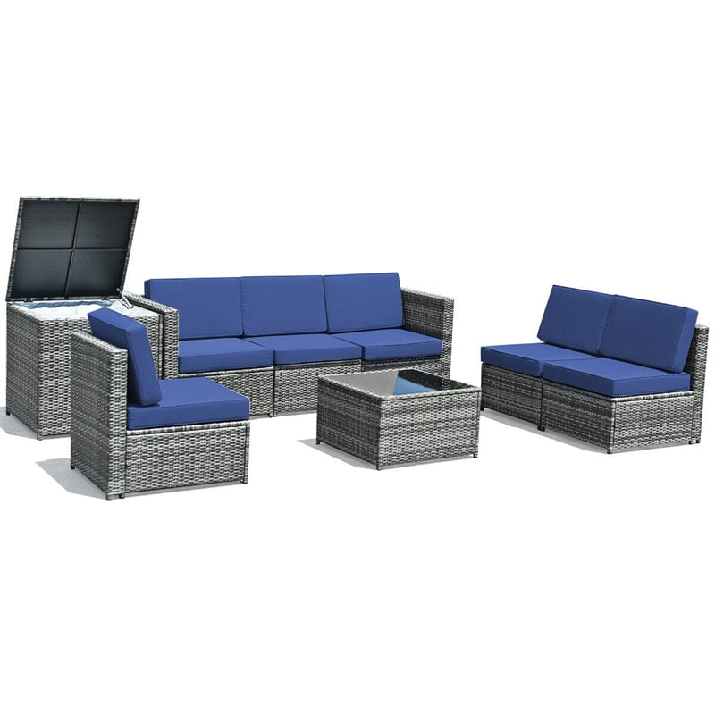 8 Pieces Rattan Patio Sectional Wicker Outdoor Sofa Furniture Set with Storage Table & Waterproof Cover