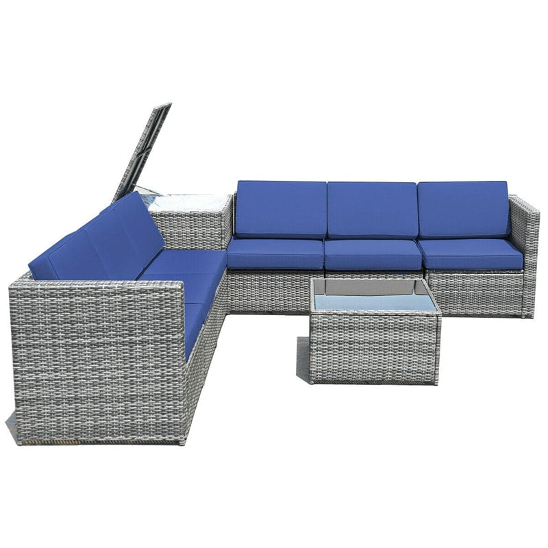 8 Pieces Rattan Patio Sectional Wicker Outdoor Sofa Furniture Set with Storage Table & Waterproof Cover