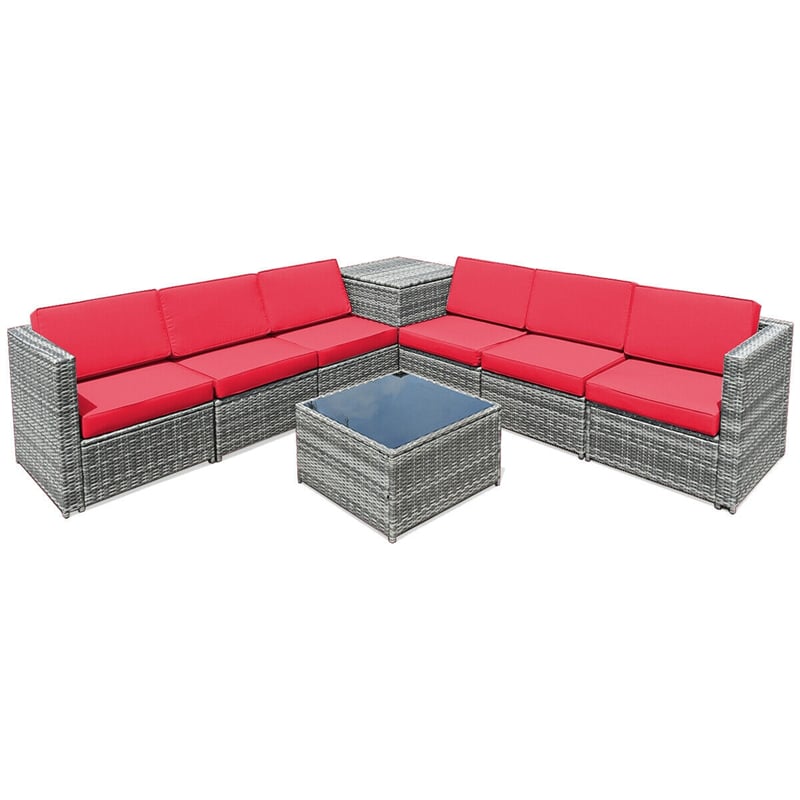 8 Pieces Rattan Patio Sectional Wicker Outdoor Sofa Furniture Set with Storage Table & Waterproof Cover