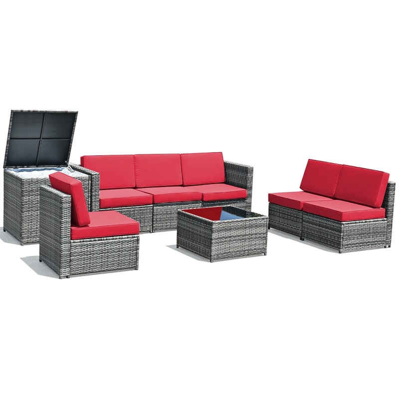 8 Pieces Rattan Patio Sectional Wicker Outdoor Sofa Furniture Set with Storage Table & Waterproof Cover