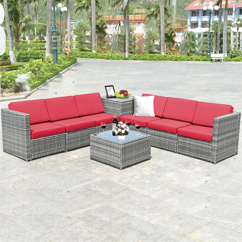 8 Pieces Rattan Patio Sectional Wicker Outdoor Sofa Furniture Set with Storage Table & Waterproof Cover