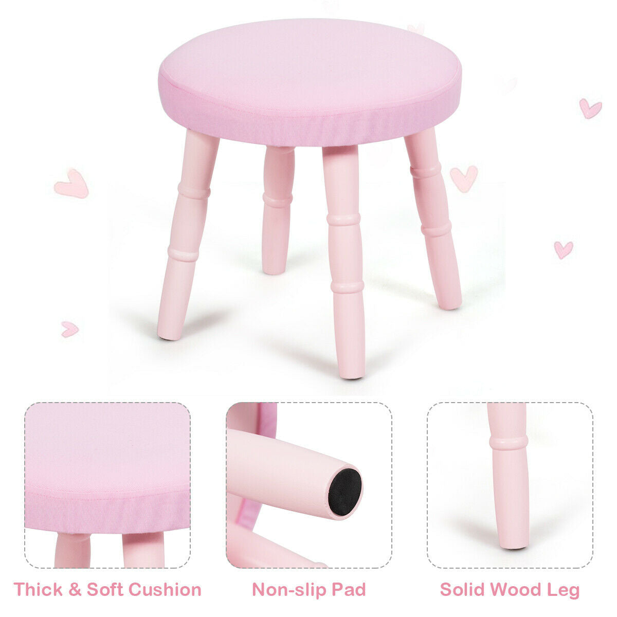 Wooden Princess Makeup Table with Cushioned Stool for Kids