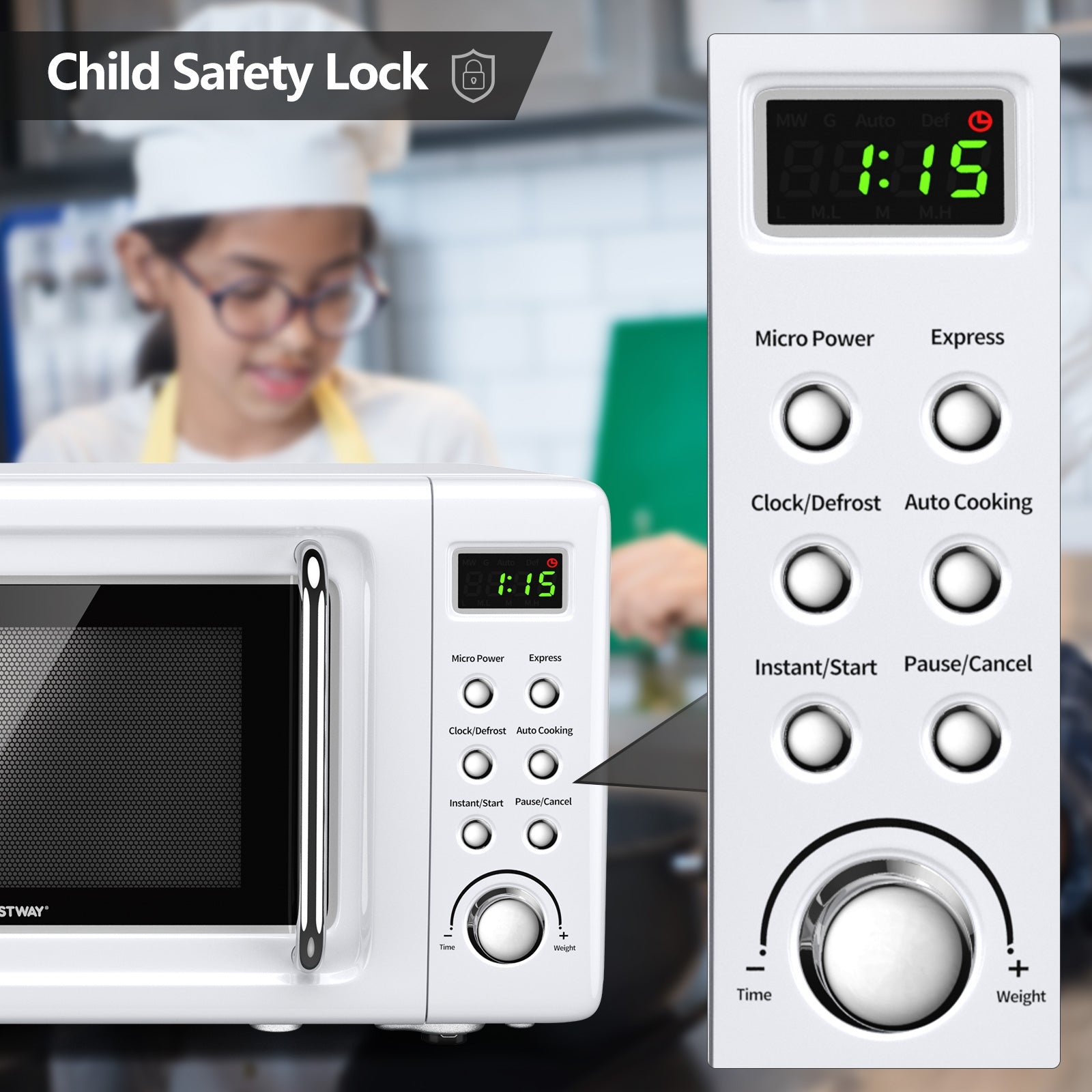 700W Countertop Microwave Oven with Auto Cooking Function and Child Lock Design