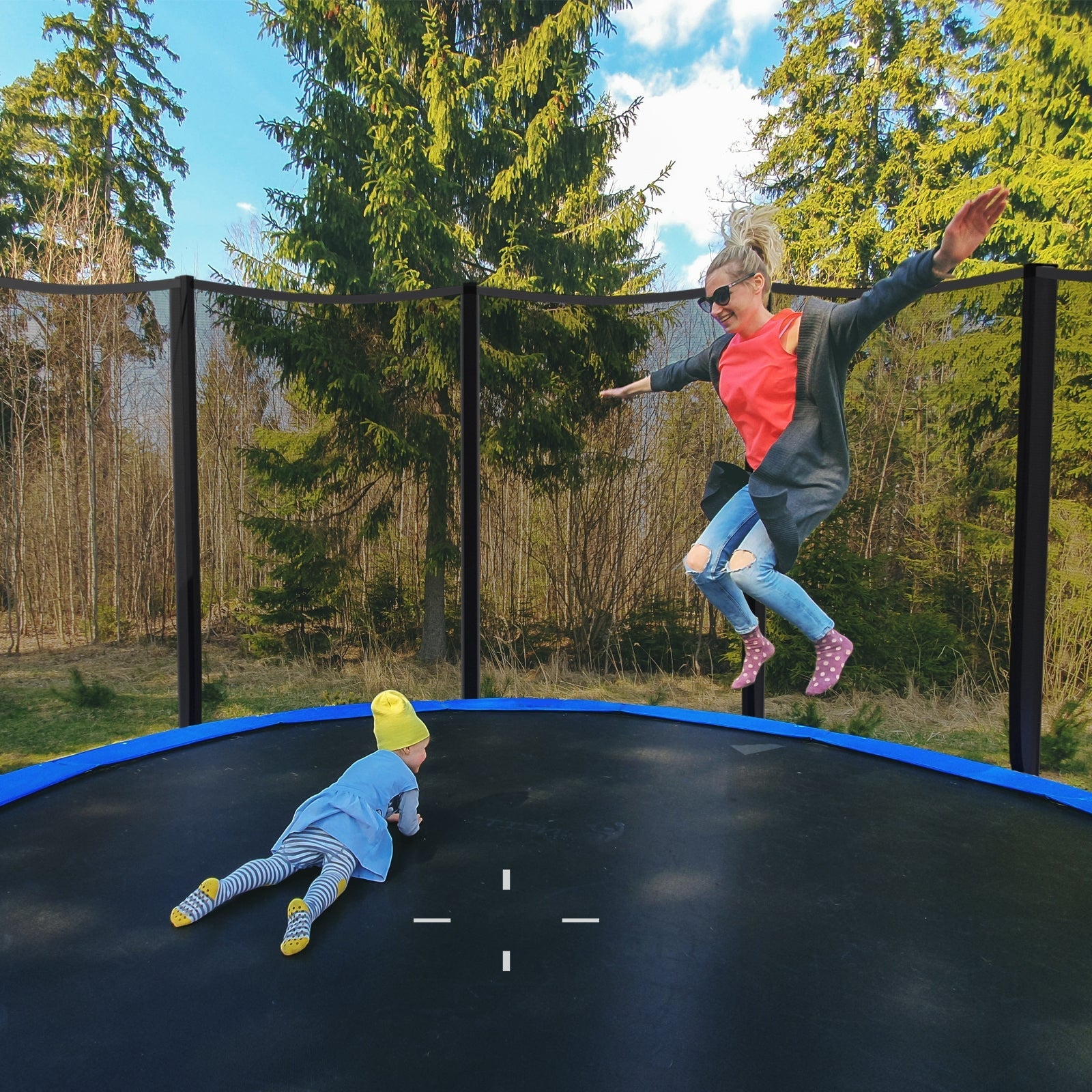 8/10/12/14/15/16 Feet Outdoor Trampoline Bounce Combo with Safety Closure Net Ladder