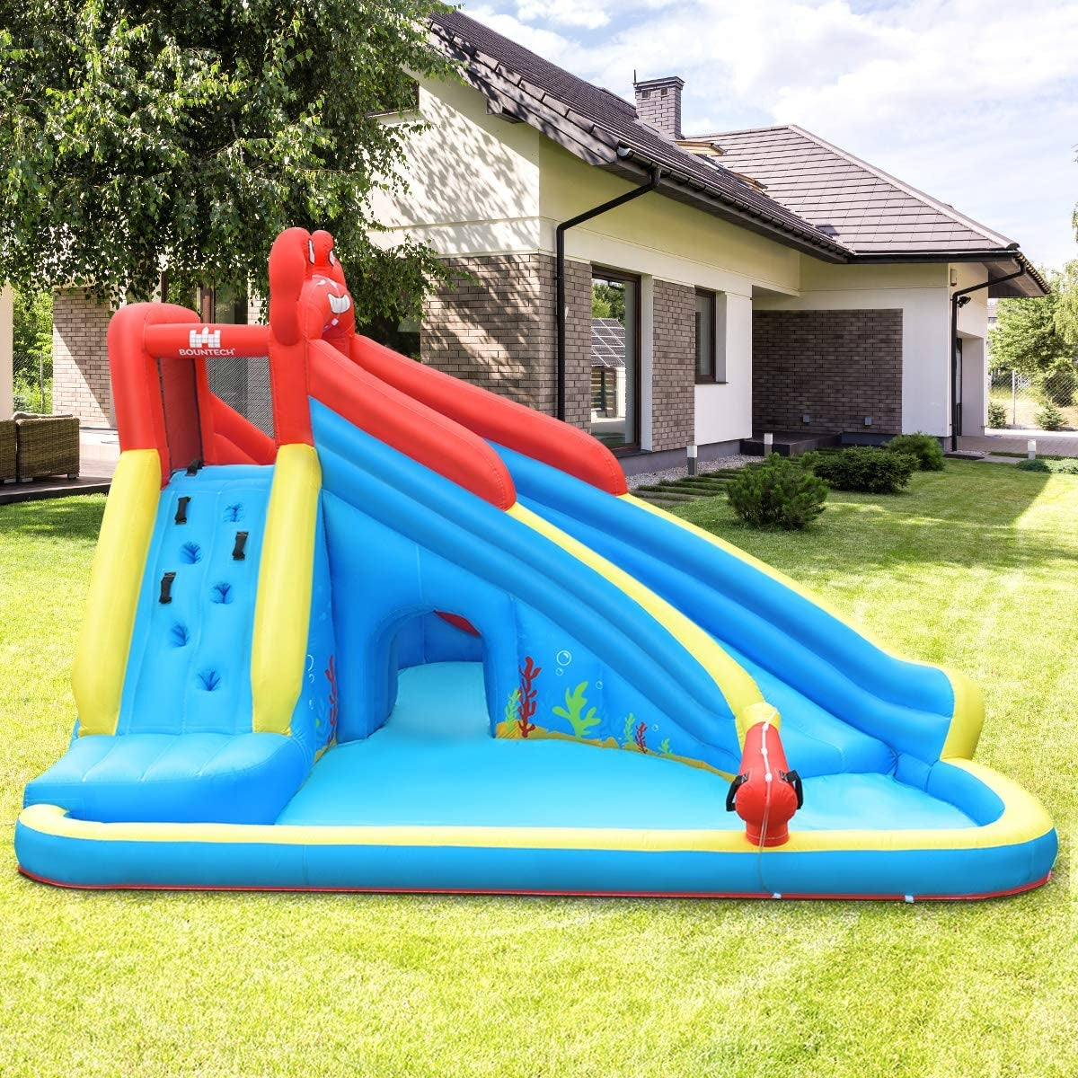 Inflatable Water Slide Bounce House with Water Cannon and 950W Air Blower