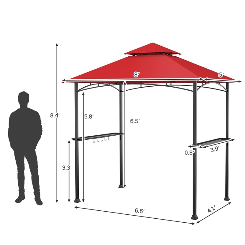 8' x 5' Outdoor Barbecue Grill Gazebo Canopy Tent BBQ Shelter with 2 Side Shelves