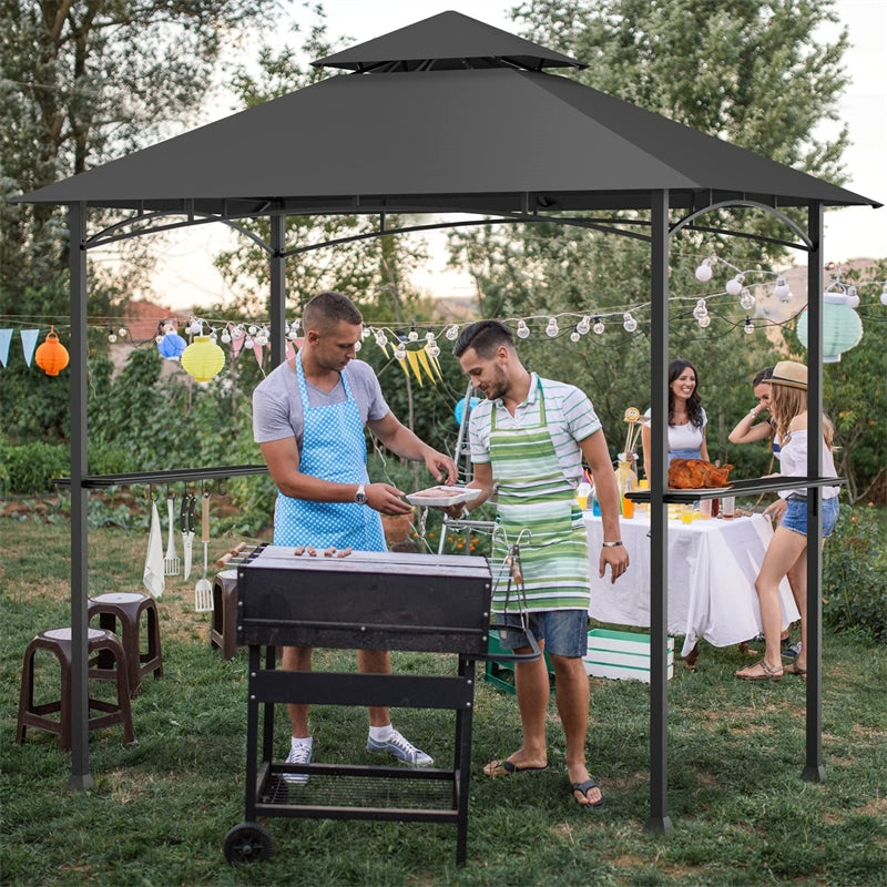 8' x 5' Outdoor Barbecue Grill Gazebo Canopy Tent BBQ Shelter with 2 Side Shelves