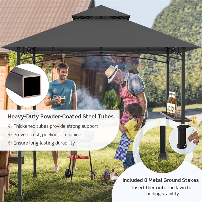 8' x 5' Outdoor Barbecue Grill Gazebo Canopy Tent BBQ Shelter with 2 Side Shelves