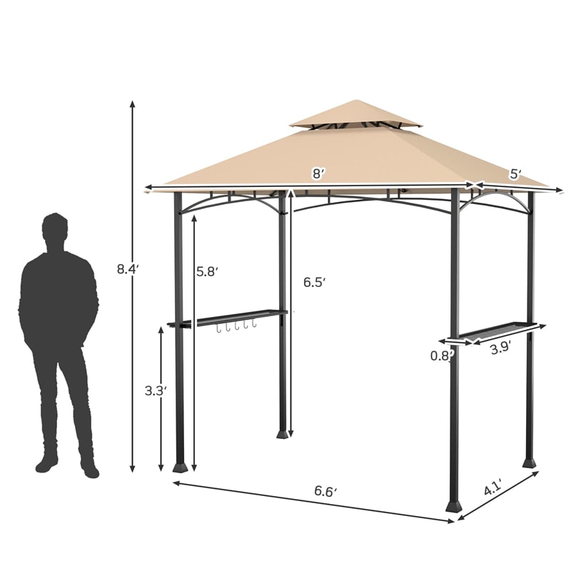 8' x 5' Outdoor Barbecue Grill Gazebo Canopy Tent BBQ Shelter with 2 Side Shelves