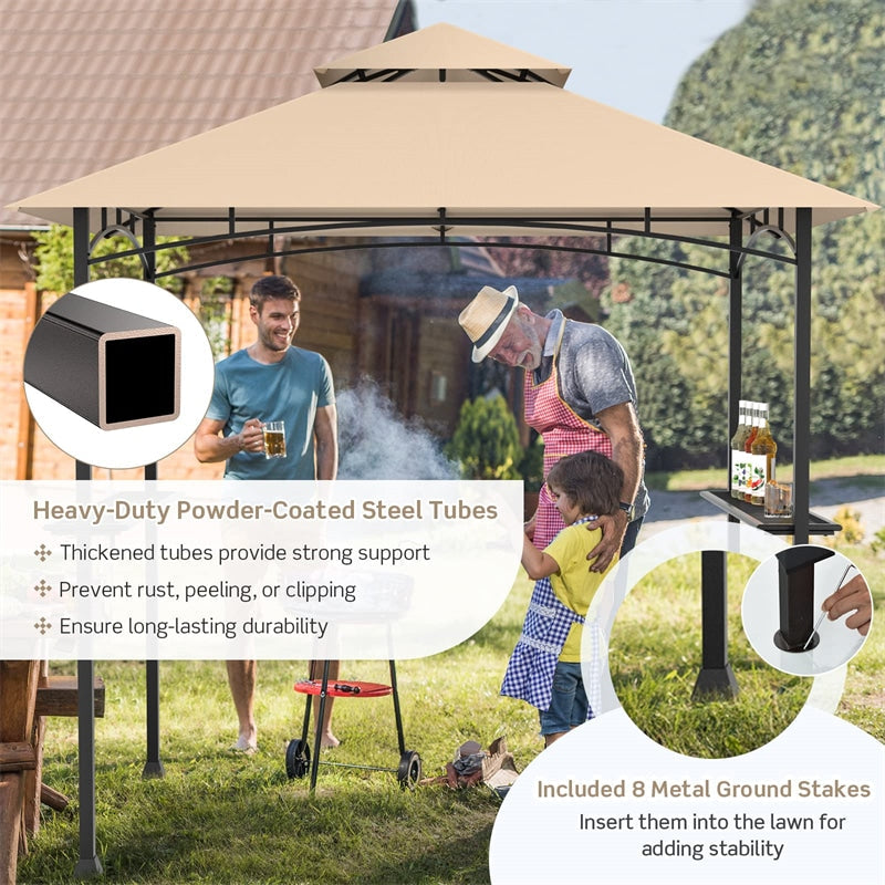 8' x 5' Outdoor Barbecue Grill Gazebo Canopy Tent BBQ Shelter with 2 Side Shelves