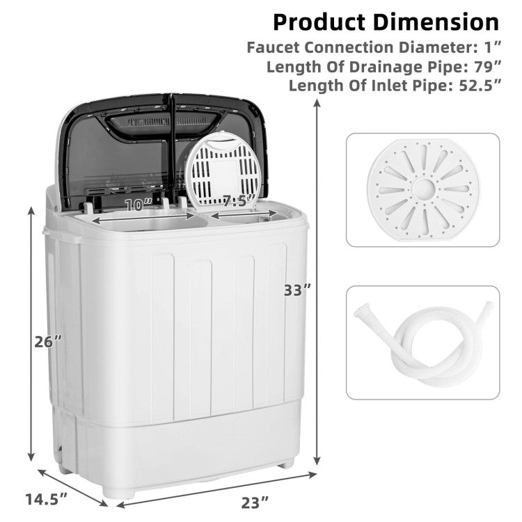 8 lbs Portable Mini Twin Tub Spinner Semi-Automatic Washing Machine for Apartments