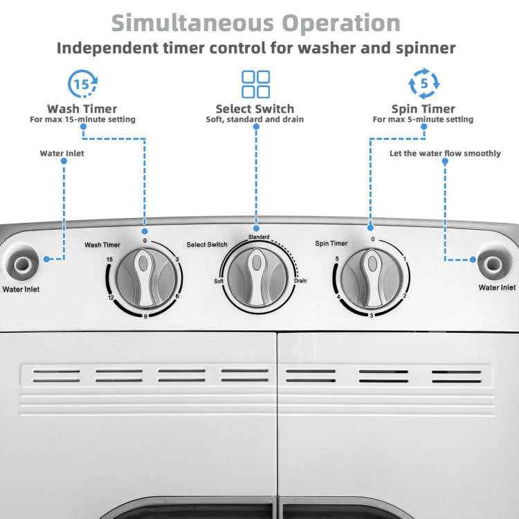 8 lbs Portable Mini Twin Tub Spinner Semi-Automatic Washing Machine for Apartments