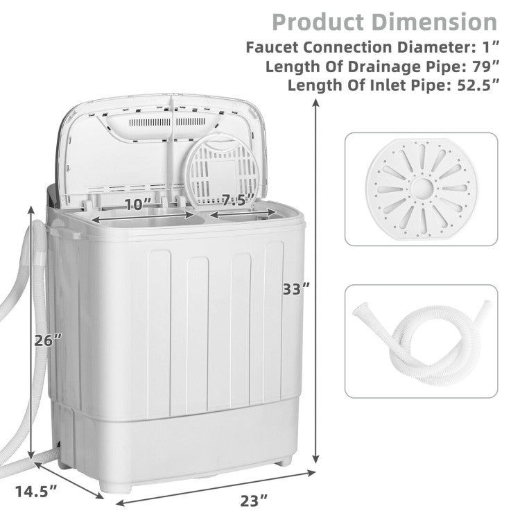 8 lbs Portable Mini Twin Tub Spinner Semi-Automatic Washing Machine for Apartments