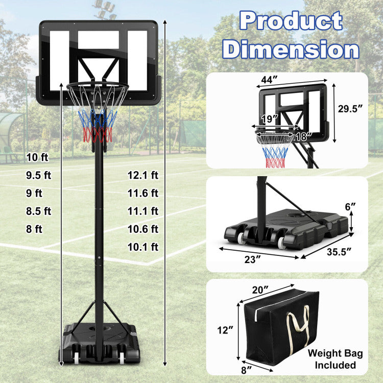 8 to 10 Feet 5-Level Height Adjustable Portable Basketball Hoop with  PE Base