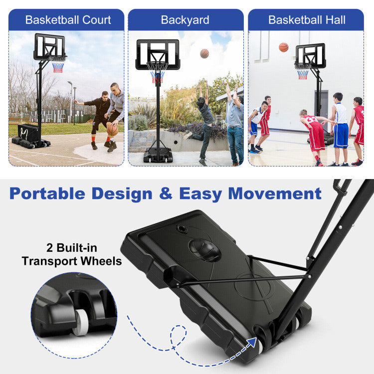 8 to 10 Feet 5-Level Height Adjustable Portable Basketball Hoop with  PE Base