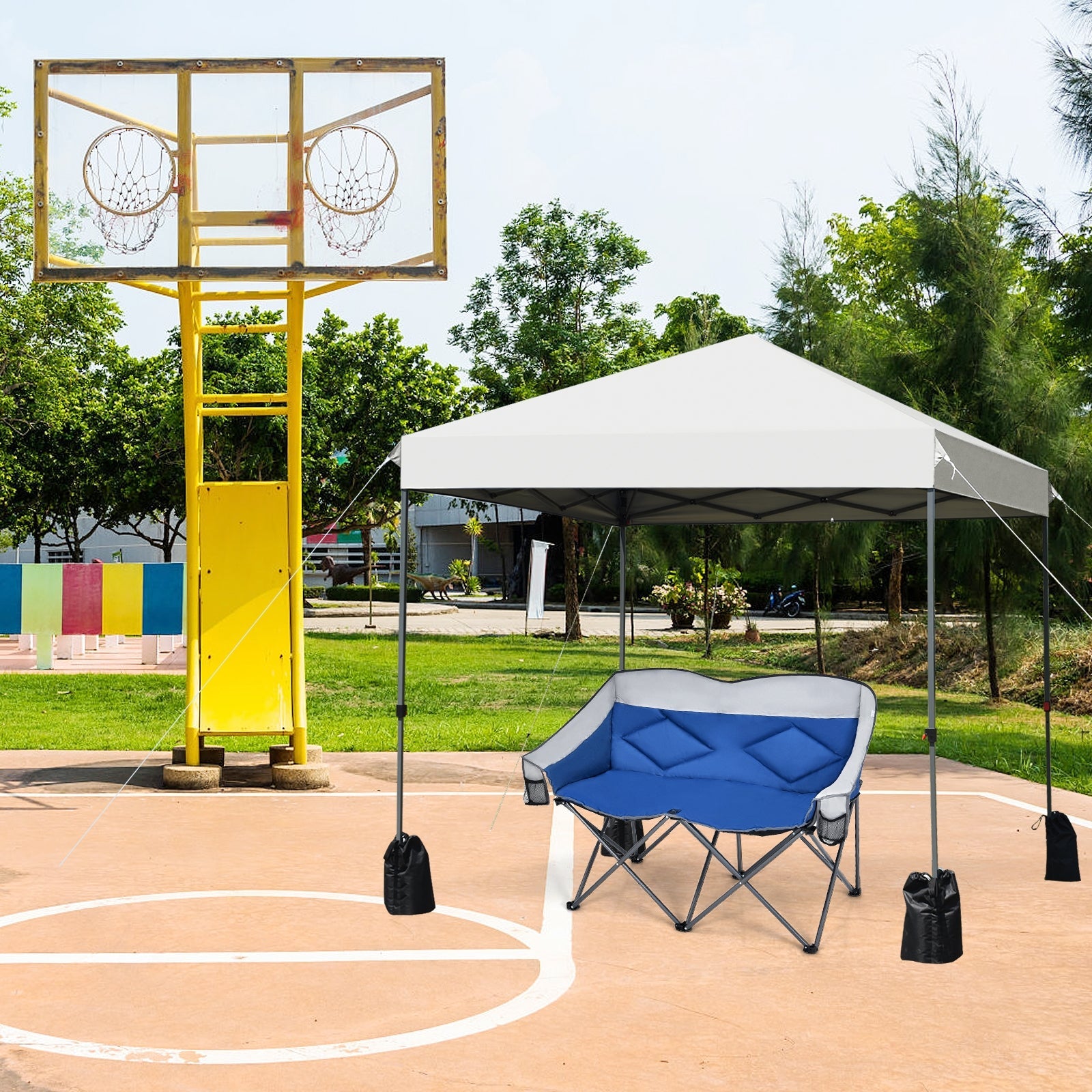 8 x 8 Feet Outdoor Pop-up Canopy Tent with Portable Roller Bag and Sand Bags