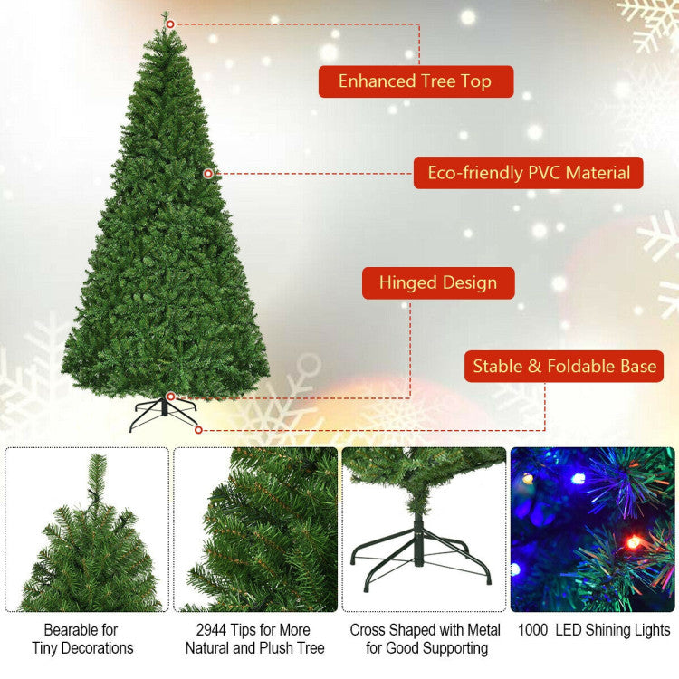 4/5/6/7/8/9 Feet Artificial Premium Hinged Christmas Tree with Multi-color Lights and Metal Base