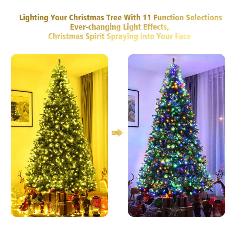 4/5/6/7/8/9 Feet Artificial Premium Hinged Christmas Tree with Multi-color Lights and Metal Base