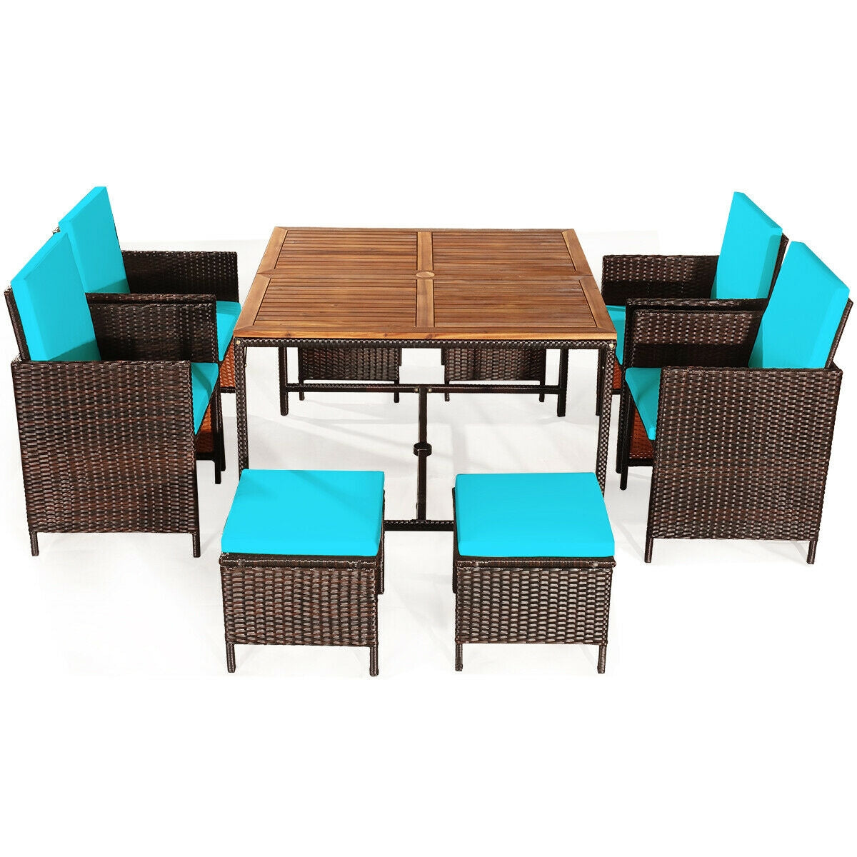 9 Pieces Rattan Dining Cushioned Chairs Set for Patio