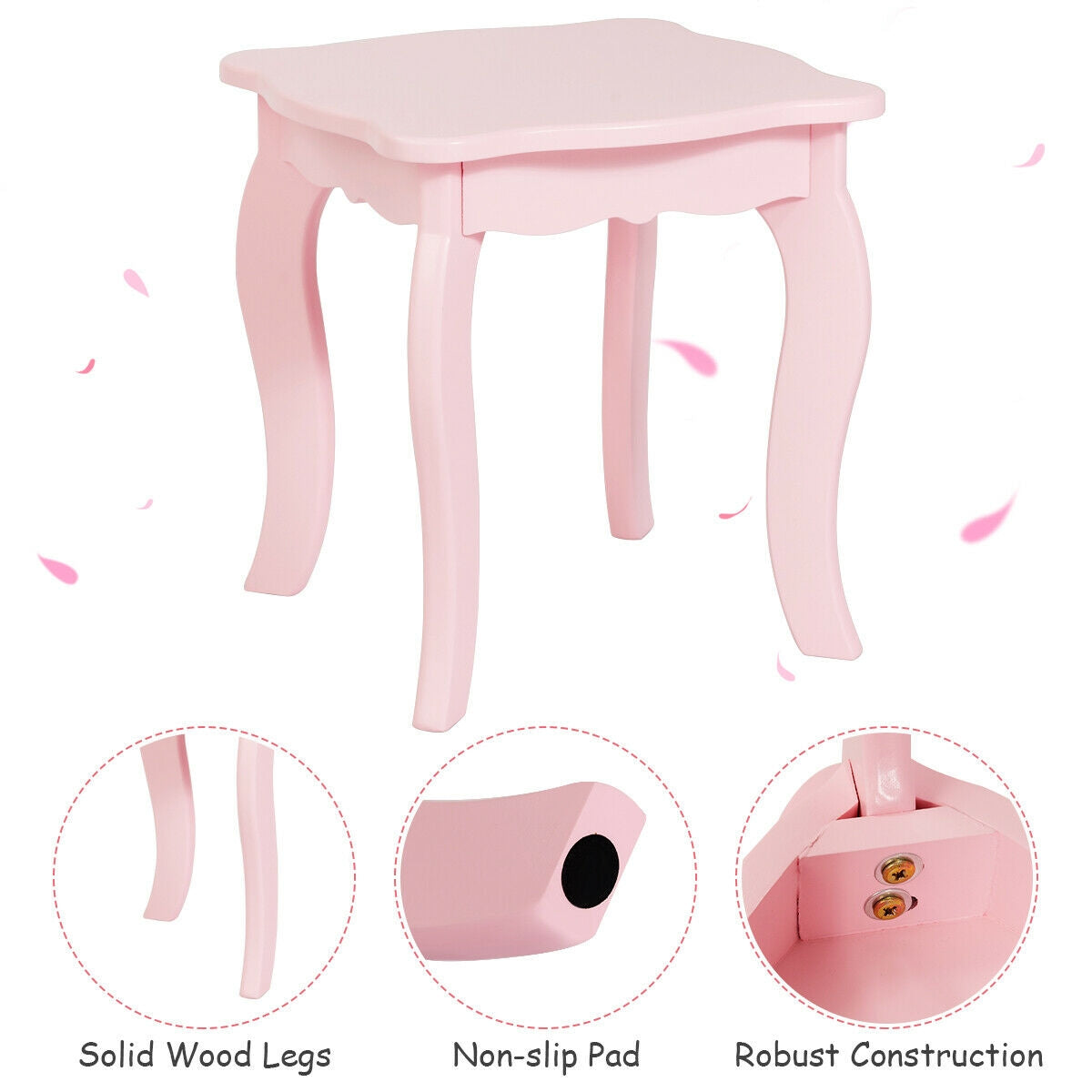 Kids Princess Make Up Dressing Table with Tri-folding Mirror and Chair