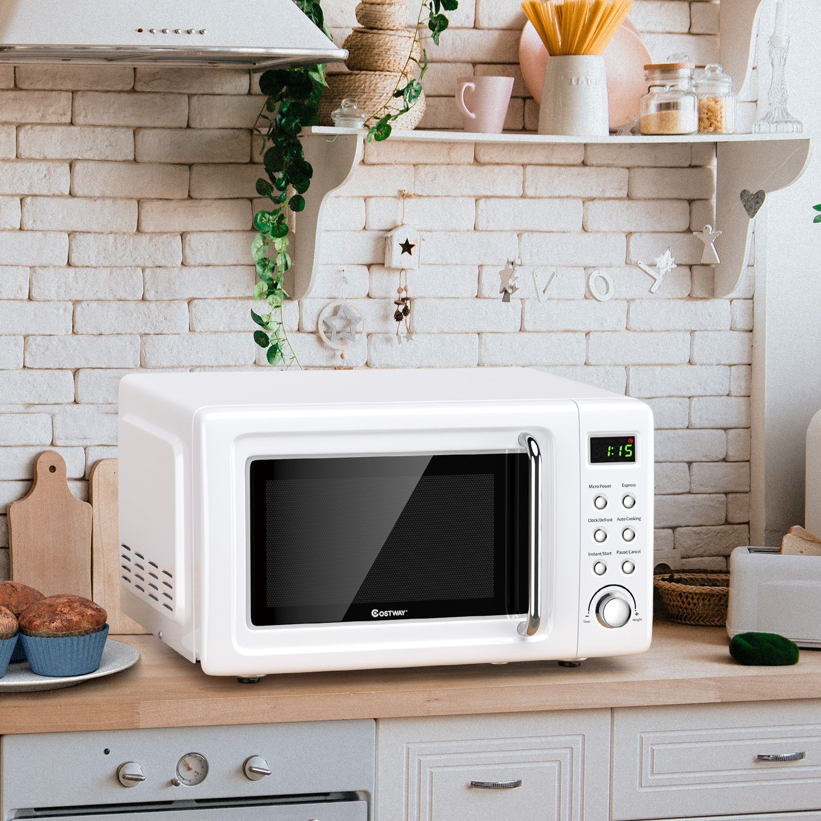 700W Countertop Microwave Oven with Auto Cooking Function and Child Lock Design