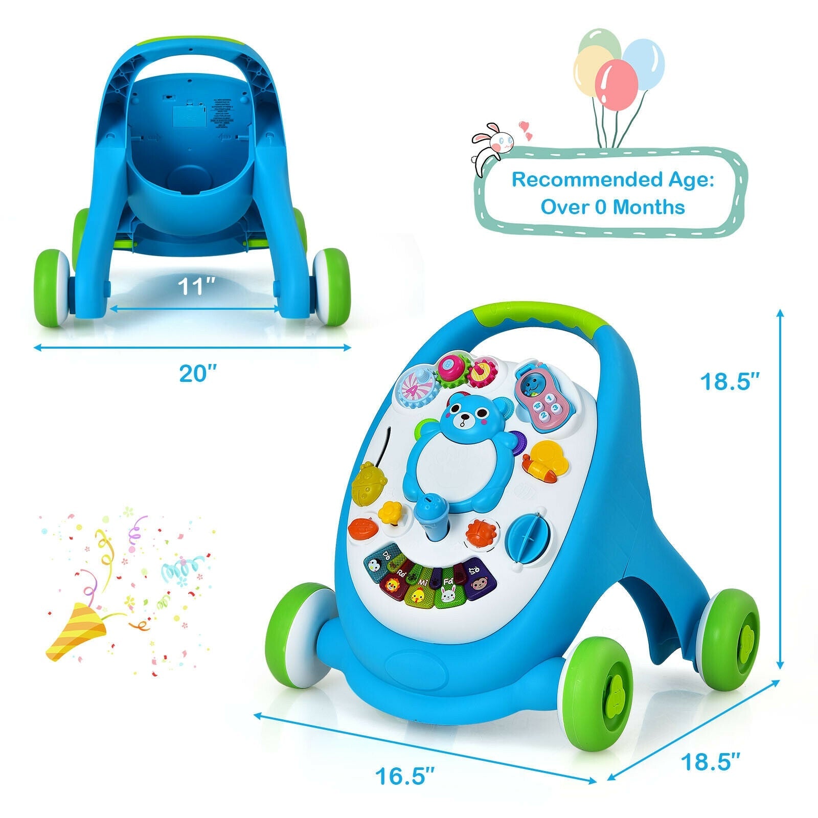 Sit-to-Stand Toddler Learning Walker with Kid Toys, Lights and Sounds