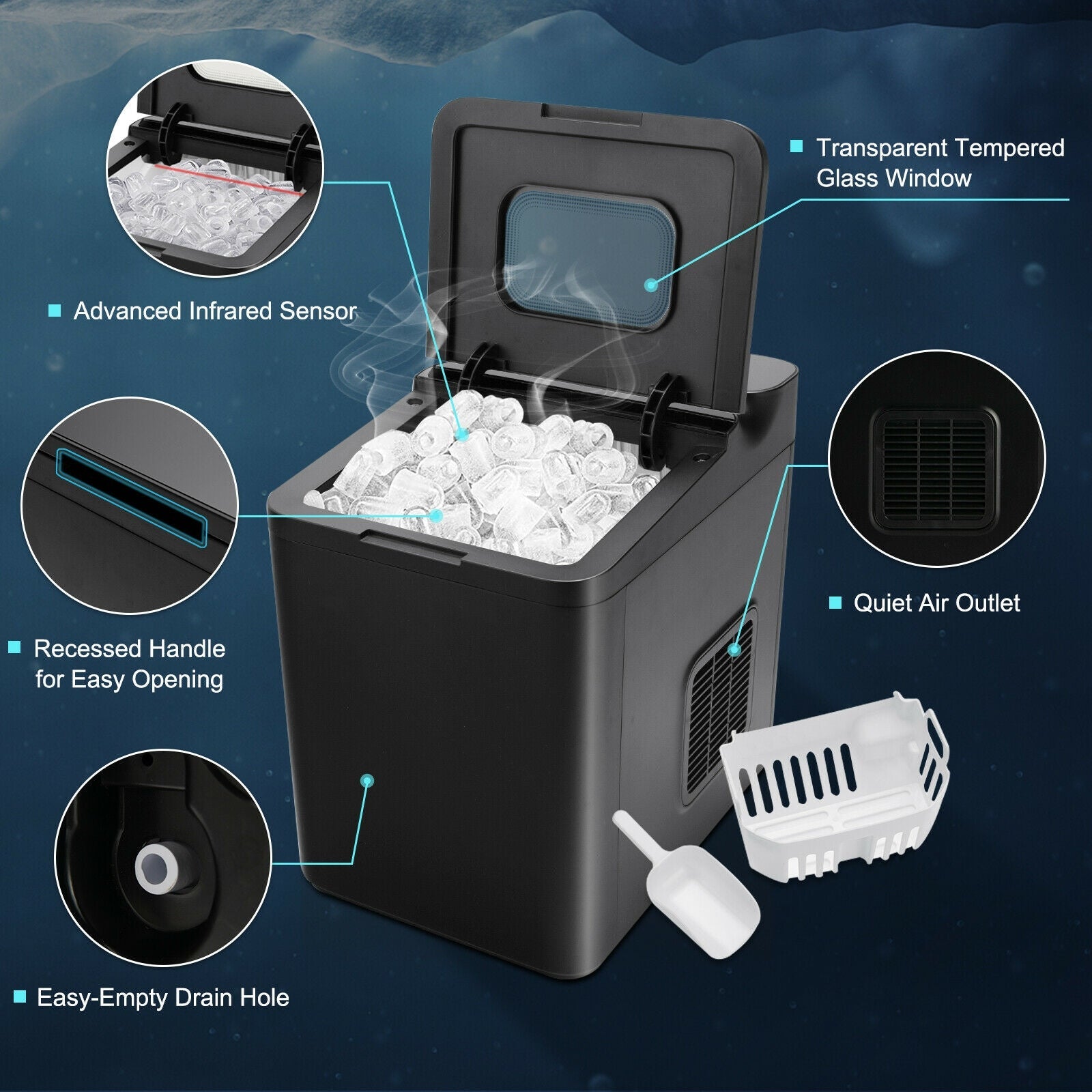 Ice Maker with Auto-Cleaning for Party, RV and Kitchen