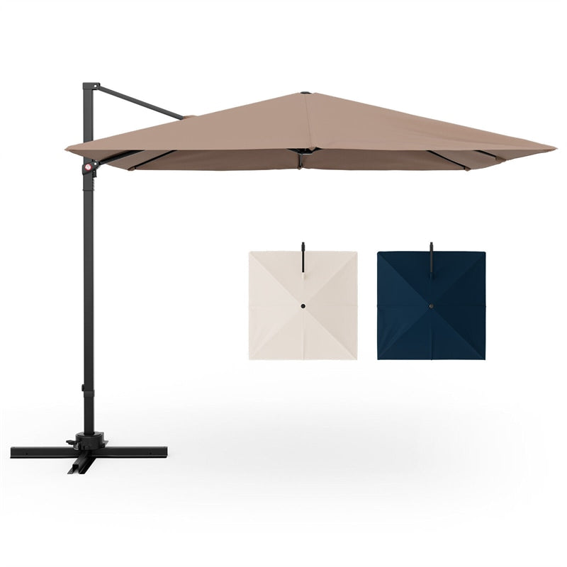 9.5FT Square 2-Tier Cantilever Umbrella Heavy Duty Offset Hanging Patio Umbrella with 360° Rotation & Cross Base