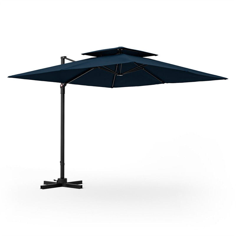 9.5FT Double Top Cantilever Umbrella Heavy Duty Offset Hanging Patio Umbrella Square Outdoor Umbrella with 360° Rotation & Cross Base