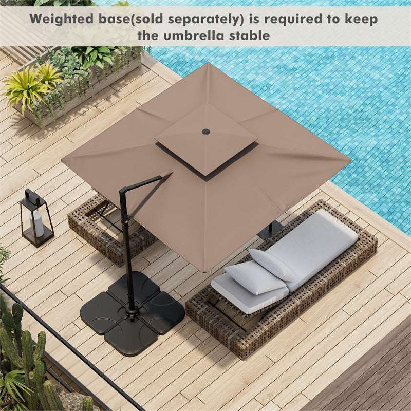 9.5FT Double Top Cantilever Umbrella Heavy Duty Offset Hanging Patio Umbrella Square Outdoor Umbrella with 360° Rotation & Cross Base