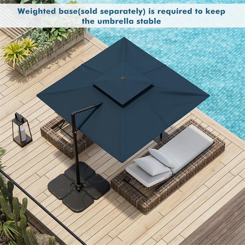 9.5FT Double Top Cantilever Umbrella Heavy Duty Offset Hanging Patio Umbrella Square Outdoor Umbrella with 360° Rotation & Cross Base