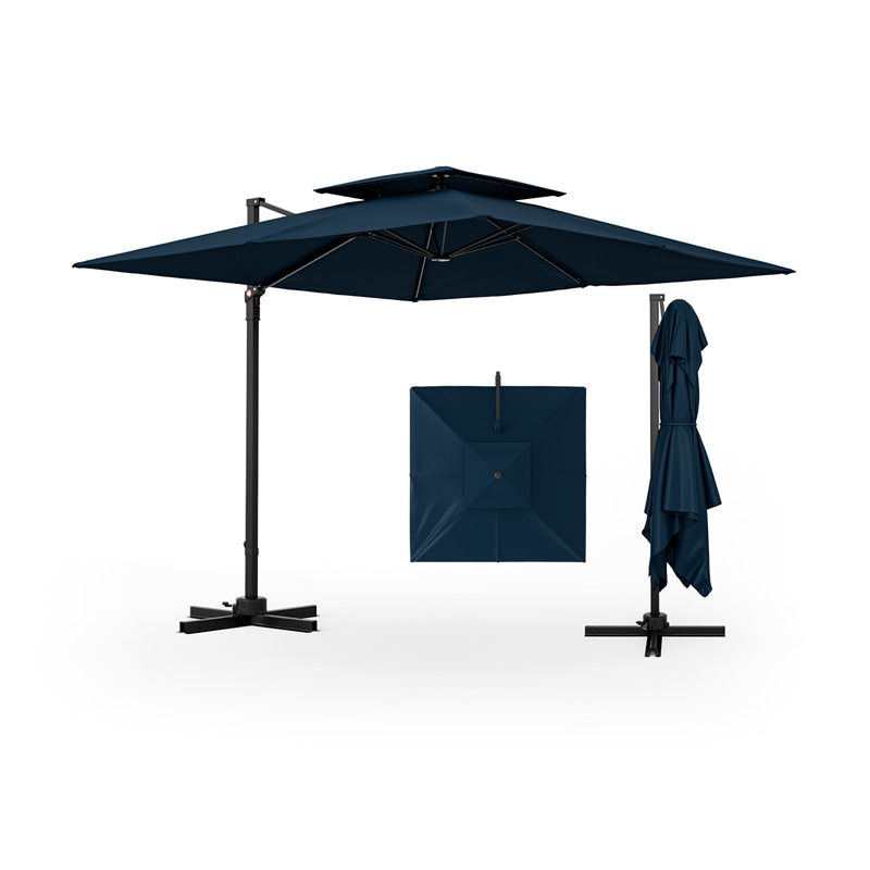 9.5FT Double Top Cantilever Umbrella Heavy Duty Offset Hanging Patio Umbrella Square Outdoor Umbrella with 360° Rotation & Cross Base