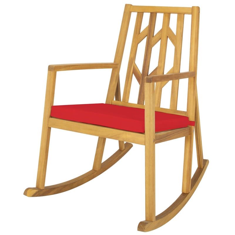 Acacia Wood Outdoor Rocking Chair Porch Rocker with Armrest & Cushion for Garden Backyard Deck