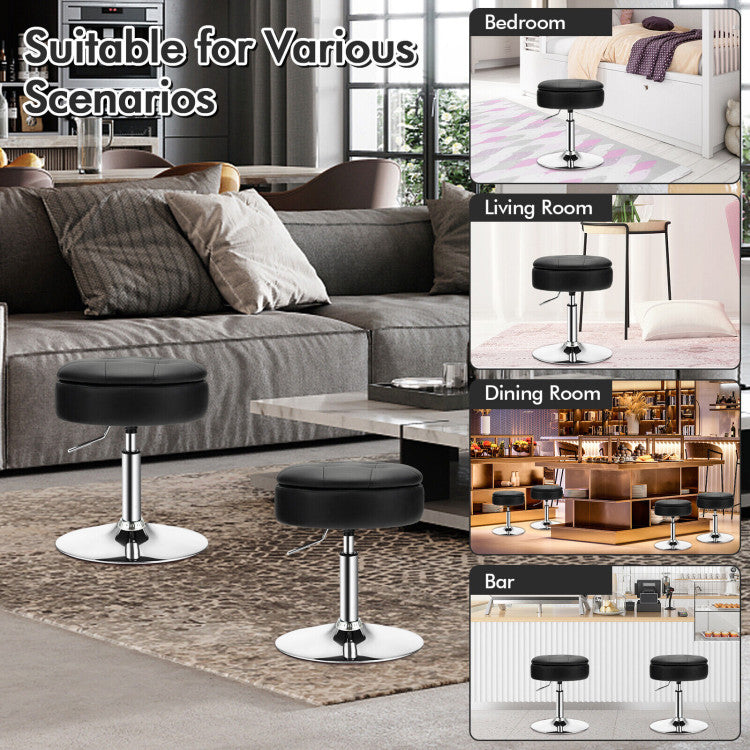 Adjustable 360° Swivel Vanity Stool with Removable Tray and Storage Compartment