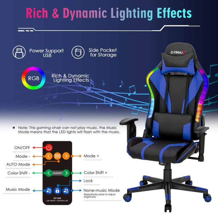 Adjustable Gaming Chair Computer Chair with Dynamic LED Lights