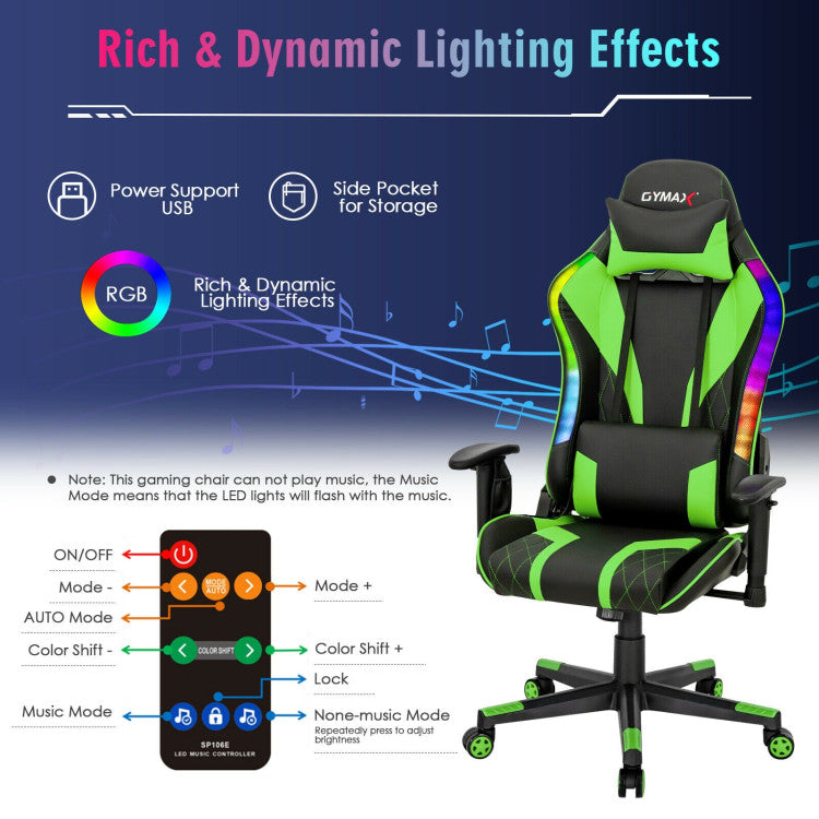 Adjustable Gaming Chair Computer Chair with Dynamic LED Lights