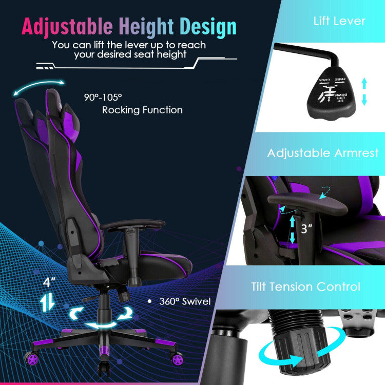 Adjustable Gaming Chair Computer Chair with Dynamic LED Lights