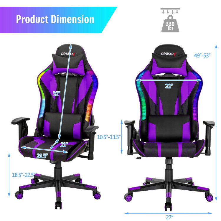 Adjustable Gaming Chair Computer Chair with Dynamic LED Lights