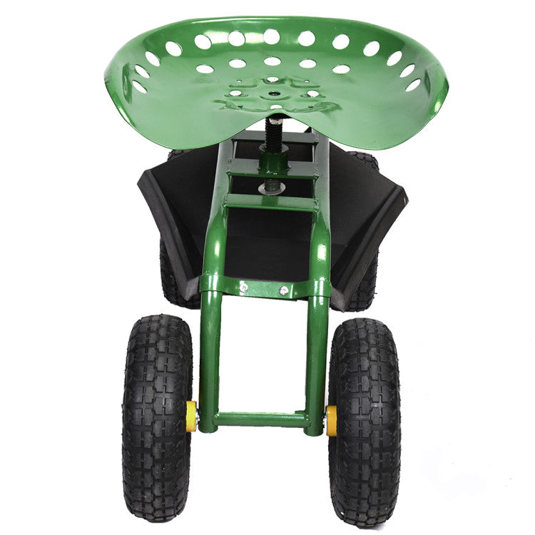 Adjustable Height 360° Rotation Garden Cart with Heavy-Duty Tool Tray