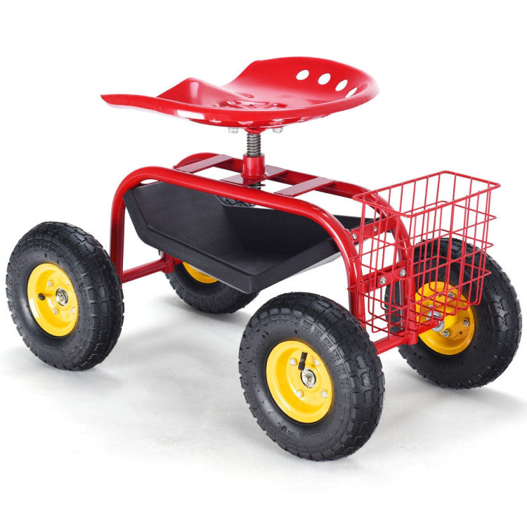 Adjustable Height 360° Rotation Garden Cart with Heavy-Duty Tool Tray