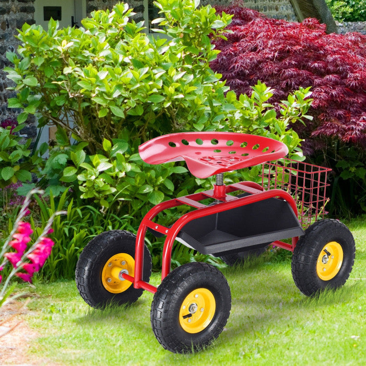 Adjustable Height 360° Rotation Garden Cart with Heavy-Duty Tool Tray