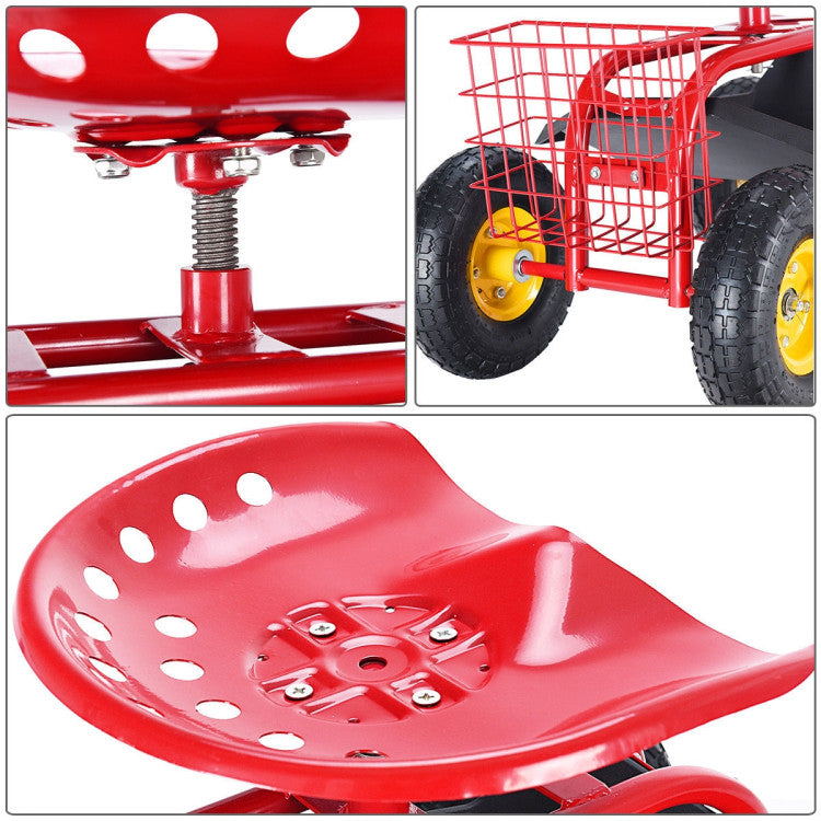 Adjustable Height 360° Rotation Garden Cart with Heavy-Duty Tool Tray