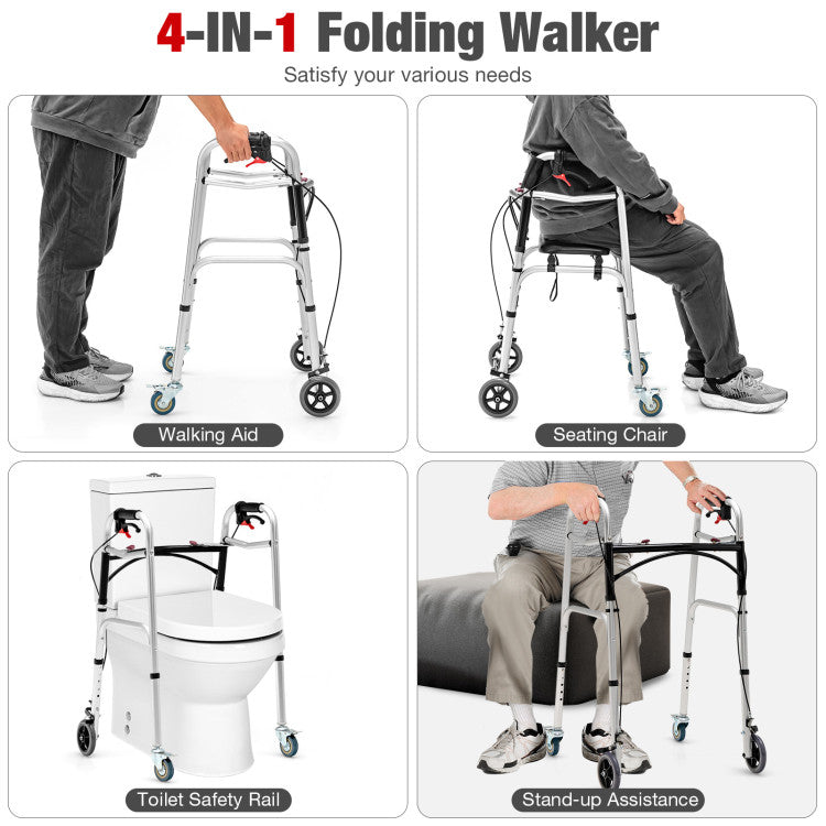 Adjustable Height  Aluminum Rollator Walker with Rolling Wheels and Brakes