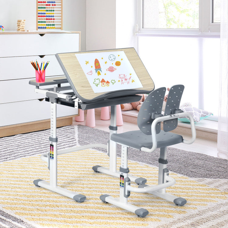 Adjustable Height Kids Study Desk and Chair Set