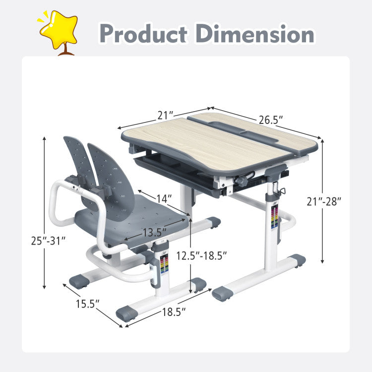 Adjustable Height Kids Study Desk and Chair Set