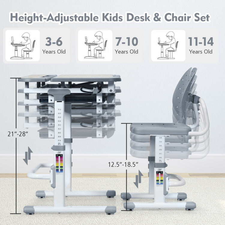 Adjustable Height Kids Study Desk and Chair Set