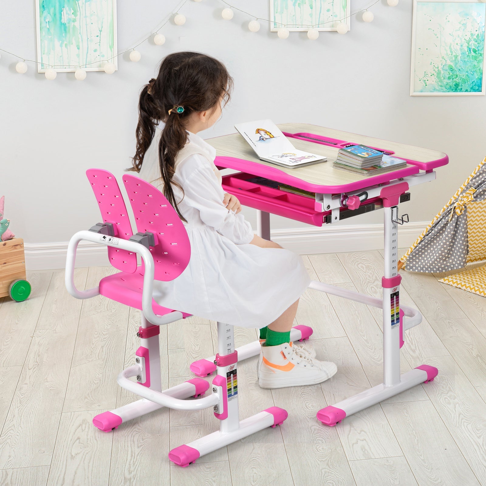 Adjustable Height Kids Study Desk and Chair Set