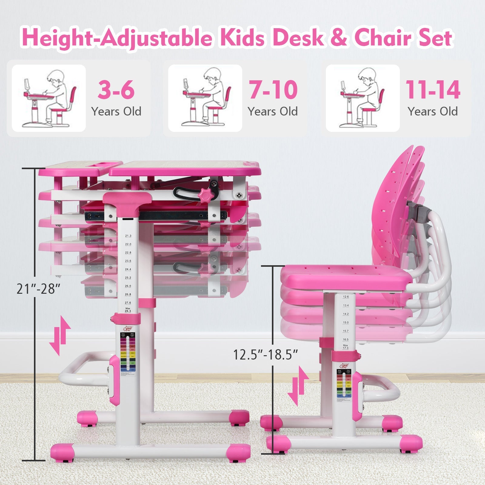 Adjustable Height Kids Study Desk and Chair Set